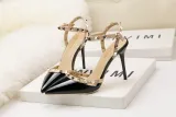 9CM Sweet Shallow Pointed Rivet PU Hollow Dress Elegant Sandals