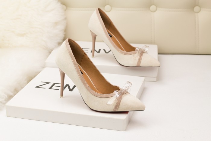 9CM Sweet Shallow Pointed Suede Bow-knot Elegant Heeled Sandals