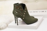 9.5CM Fashion Short Suede Pointed Rivet Sexy Wedding Party Booties
