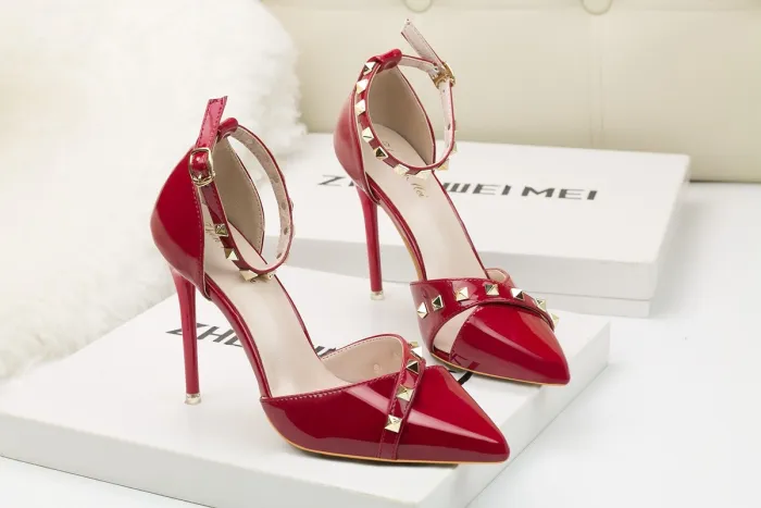 10CM Sexy Rivets Shallow Pointed Elegant Dress Heeled Sandals