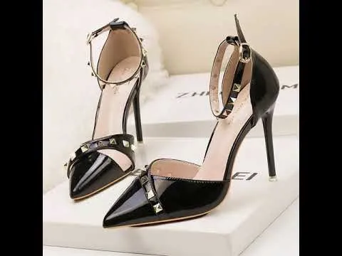 10CM Sexy Rivets Shallow Pointed Elegant Dress Heeled Sandals