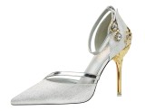 10CM Metal Hollow Suede Sidecut High Stiletto Heel Dress Wedding Party  Sandals