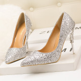 Asmxing 10.5CM Sexy Metal Sequins Sandals High Heel Pointed Toe