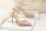 9CM Sweet Shallow Pointed Rivet PU Hollow Dress Elegant Sandals