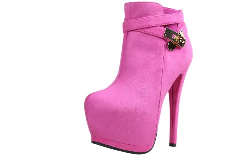 14CM Fashion Pump Platform Metal belt buckle Pointed Dress Wedding Party Elegant Heeled Martin Boots