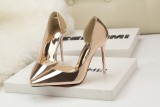 10CM Patent leather Metal Hollow Sidecut High Stiletto Dress Wedding Party Elegant Heeled Sandals