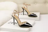 9CM Sweet Shallow Pointed Rivet PU Hollow Dress Elegant Sandals
