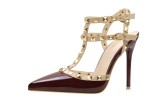 Asmxing 10CM Patent Leather Metal Rivets High Stiletto Heel Sandals