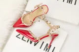 9CM Sweet Shallow Pointed Rivet PU Hollow Dress Elegant Sandals