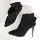9.5CM Sexy Ankle Straps Bow Suede Short Boots High Heel Pointed Toe