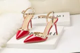9CM Sweet Shallow Pointed Rivet PU Hollow Dress Elegant Sandals