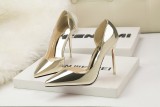 10CM Patent leather Metal Hollow Sidecut High Stiletto Dress Wedding Party Elegant Heeled Sandals