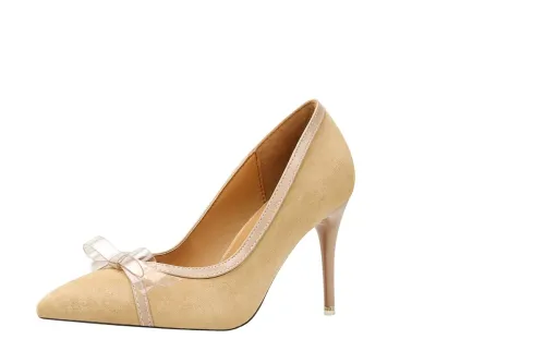 9CM Sweet Shallow Pointed Suede Bow-knot Elegant Heeled Sandals