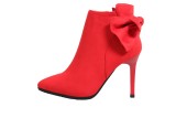 9.5CM Sexy Ankle Straps Bow Suede Short Boots High Heel Pointed Toe