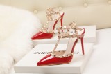 Asmxing 10CM Patent Leather Metal Rivets High Stiletto Heel Sandals