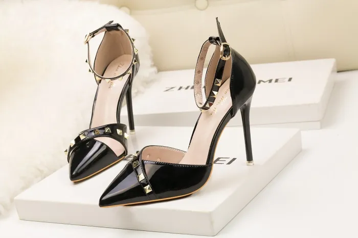 10CM Sexy Rivets Shallow Pointed Elegant Dress Heeled Sandals