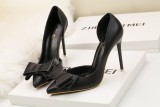 10.5CM Stylish Delicate Sweet Bow Shallow Pointed Sidecut Hollow Dress Elegant Heeled Sandals
