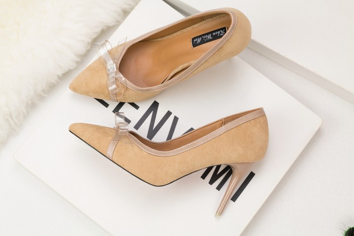 9CM Sweet Shallow Pointed Suede Bow-knot Elegant Heeled Sandals