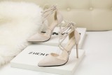 10CM Suede Pointed Cross Strap Bow-knot Sexy Ankle Straps Sandals