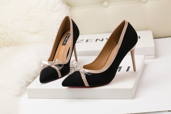 9CM Sweet Shallow Pointed Suede Bow-knot Elegant Heeled Sandals