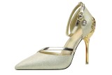 10CM Metal Hollow Suede Sidecut High Stiletto Heel Dress Wedding Party  Sandals