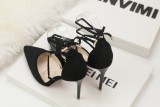 10CM Suede Pointed Cross Strap Bow-knot Sexy Ankle Straps Sandals