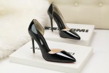 10CM Patent leather Metal Hollow Sidecut High Stiletto Dress Wedding Party Elegant Heeled Sandals