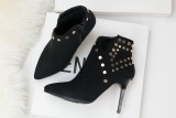 9.5CM Fashion Short Suede Pointed Rivet Sexy Wedding Party Booties