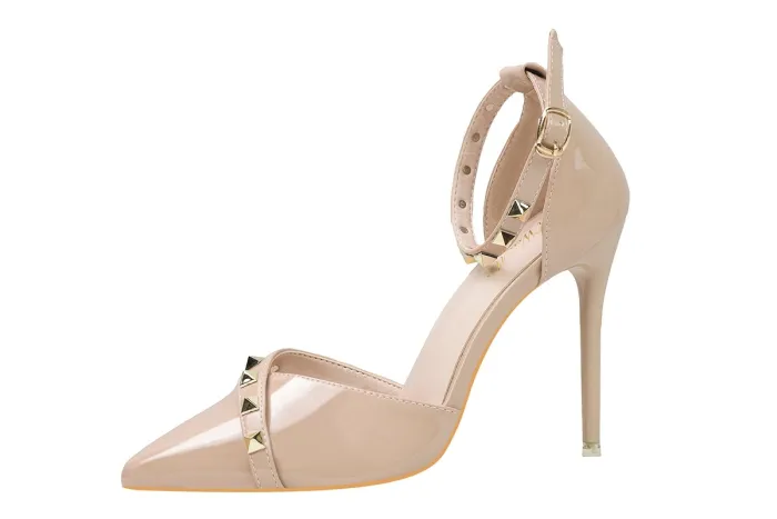 10CM Sexy Rivets Shallow Pointed Elegant Dress Heeled Sandals