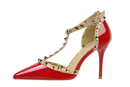 9CM Sexy Shallow Pointed Rivet Hollow Dress Elegant Sandals