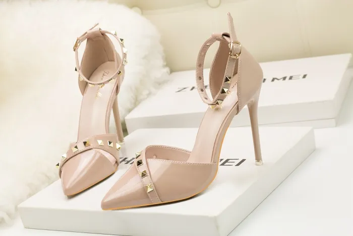 10CM Sexy Rivets Shallow Pointed Elegant Dress Heeled Sandals