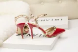 9CM Sweet Shallow Pointed Rivet PU Hollow Dress Elegant Sandals