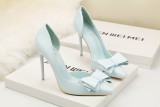 10.5CM Stylish Delicate Sweet Bow Shallow Pointed Sidecut Hollow Dress Elegant Heeled Sandals