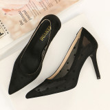 9CM Fine-heeled Polka Dot Mmesh Lace Shallow Dress Sandals