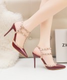 Asmxing 10CM Patent Leather Metal Rivets High Stiletto Heel Sandals