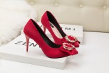 9cm Fashion Suede bow-knot Pointed Dress Wedding Party Elegant Heeled Sandals