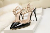 Asmxing 10CM Patent Leather Metal Rivets High Stiletto Heel Sandals
