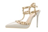 Asmxing 10CM Patent Leather Metal Rivets High Stiletto Heel Sandals
