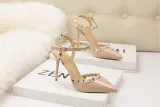 9CM Sweet Shallow Pointed Rivet PU Hollow Dress Elegant Sandals