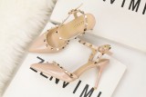 9CM Sweet Shallow Pointed Rivet PU Hollow Dress Elegant Sandals