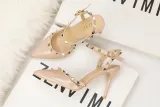 9CM Sweet Shallow Pointed Rivet PU Hollow Dress Elegant Sandals