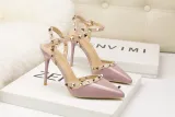 9CM Sweet Shallow Pointed Rivet PU Hollow Dress Elegant Sandals