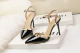 9CM Sweet Shallow Pointed Rivet PU Hollow Dress Elegant Sandals