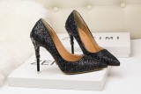 Asmxing 10.5CM Sexy Metal Sequins Sandals High Heel Pointed Toe