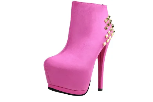 14CM Fashion Pump Platform Booties Rivets Pointed Dress Wedding Party Elegant Heeled Martin Boots