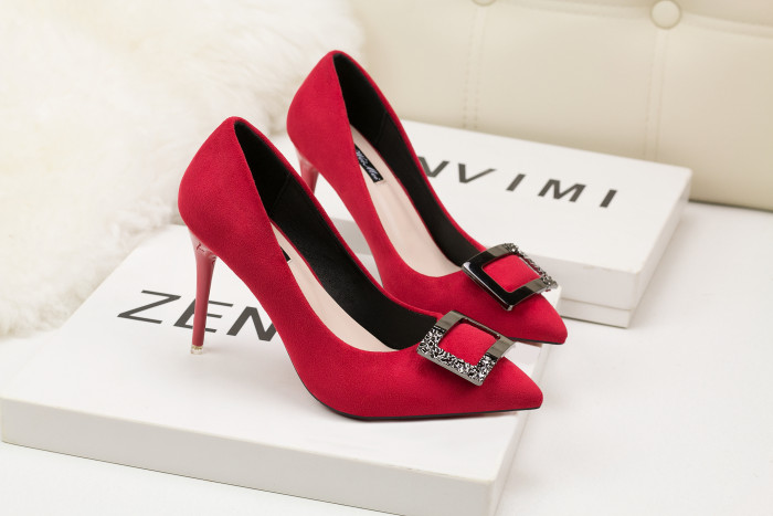 9CM Minimalist Shallow Pointed Square Buckle Sexy Stiletto Wedding Party Sandals
