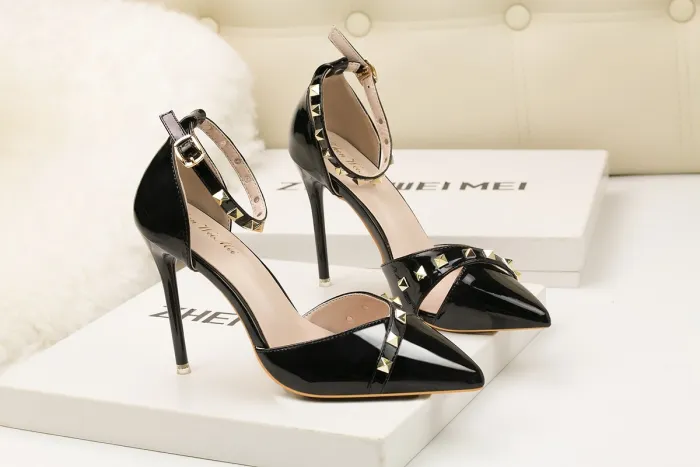 10CM Sexy Rivets Shallow Pointed Elegant Dress Heeled Sandals