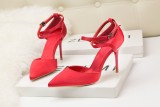 9CM Light Satin Cross Sexy Ankle Straps Sandals High Heel Pointed Dress Wedding Elegant Sandals