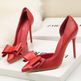 10.5CM Stylish Delicate Sweet Bow Shallow Pointed Sidecut Hollow Dress Elegant Heeled Sandals