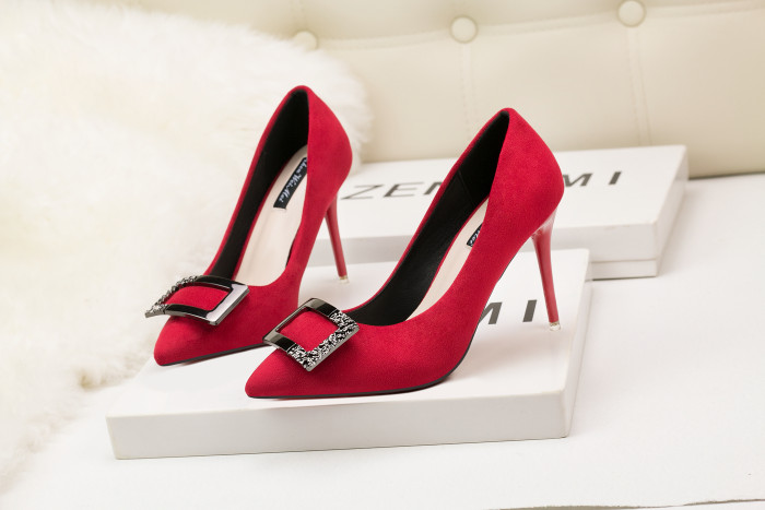 9CM Minimalist Shallow Pointed Square Buckle Sexy Stiletto Wedding Party Sandals